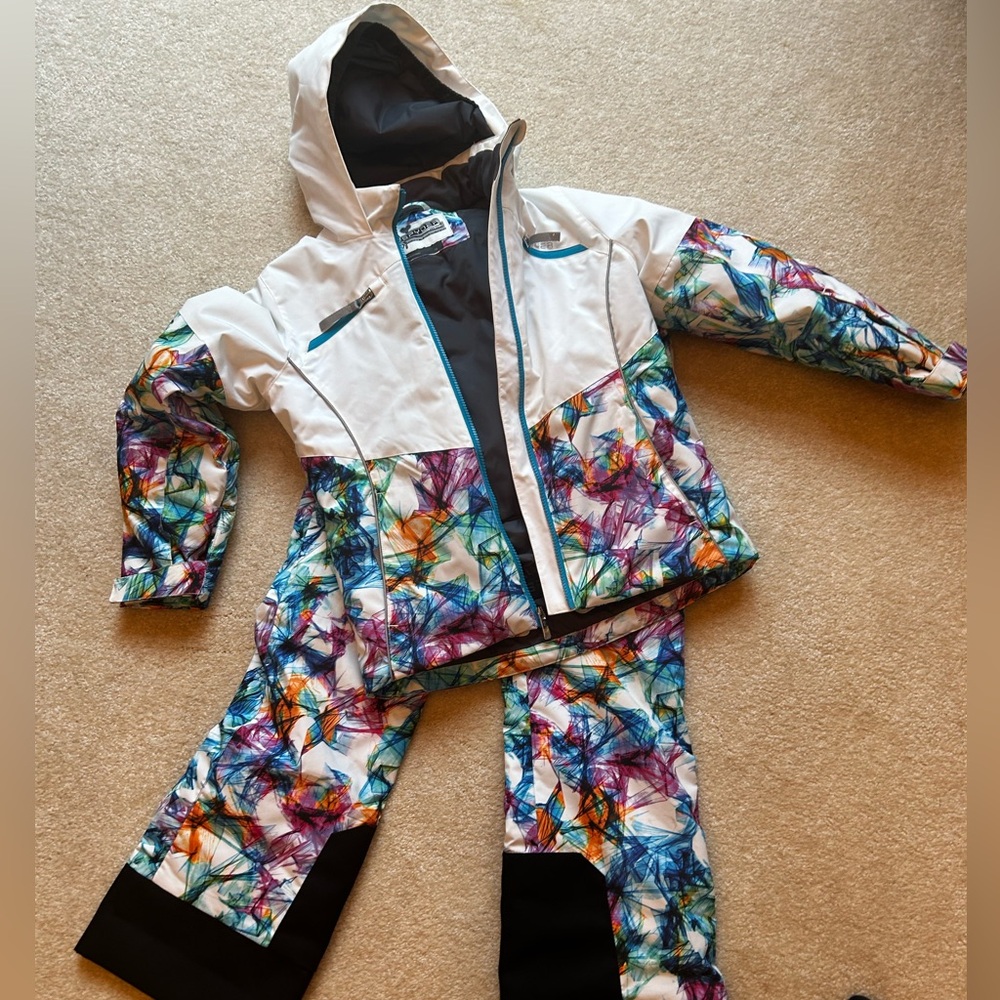 Girls Size 12 Spyder Multicolor Ski/Snow suit with White and Black Accents